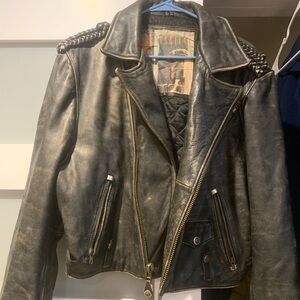 Vintage genuine leather moto jacket L